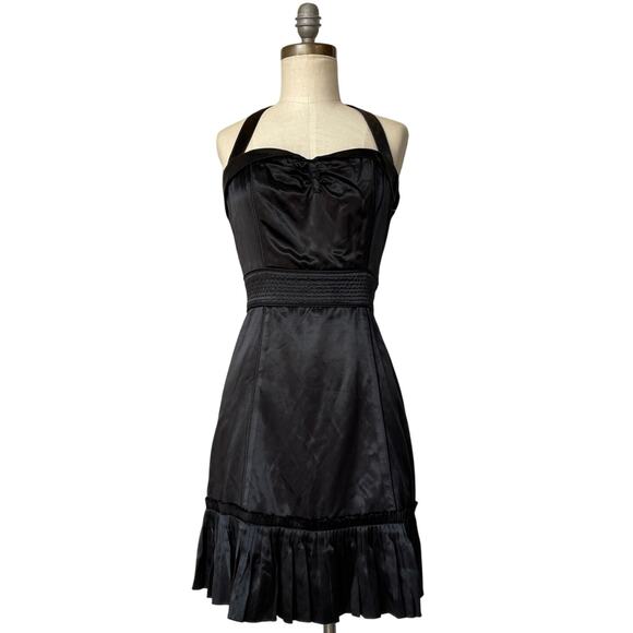 Marc Jacobs Rockabilly Dress Size 4 Black Satin Ruffle Halter Bombshell pinup - Picture 6 of 8